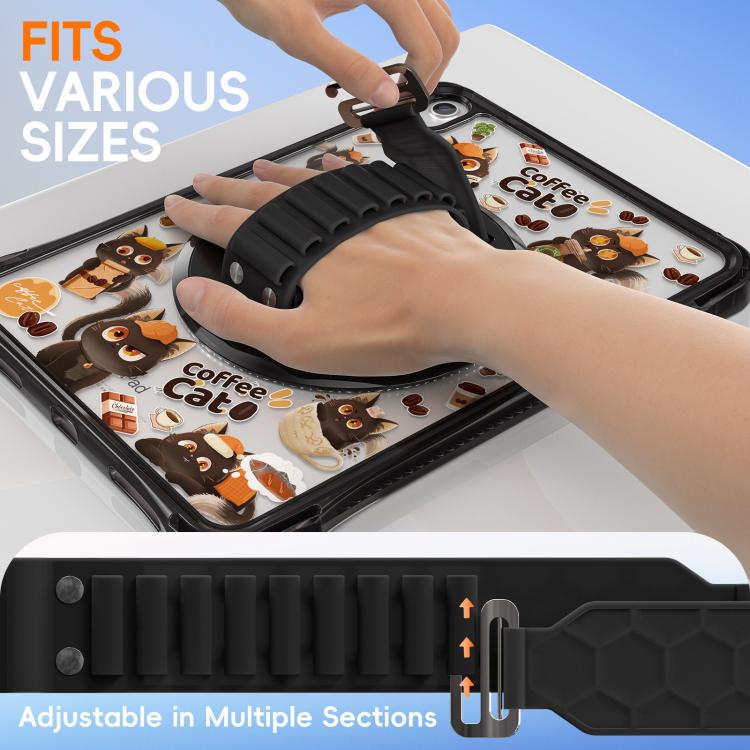 For iPad 2025 / 2022 DIY Pattern Rotation Grip Holder Clear PC Hydric TPU Tablet Case with Shoulder Strap