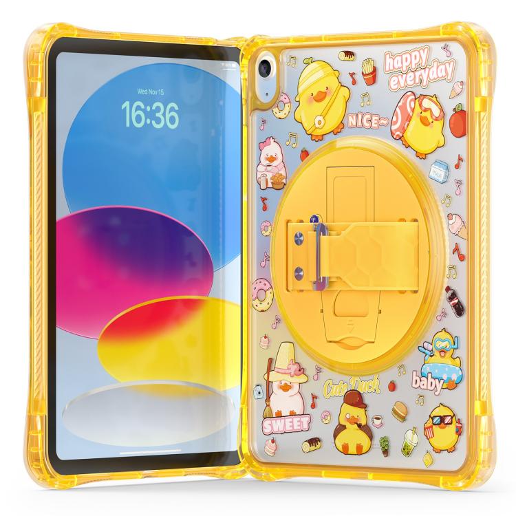 For iPad 2025 / 2022 DIY Pattern Rotation Grip Holder Clear PC Hydric TPU Tablet Case with Shoulder Strap