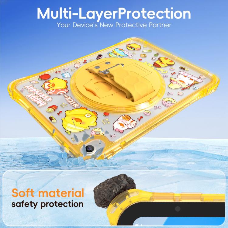 For iPad 2025 / 2022 DIY Pattern Rotation Grip Holder Clear PC Hydric TPU Tablet Case with Shoulder Strap