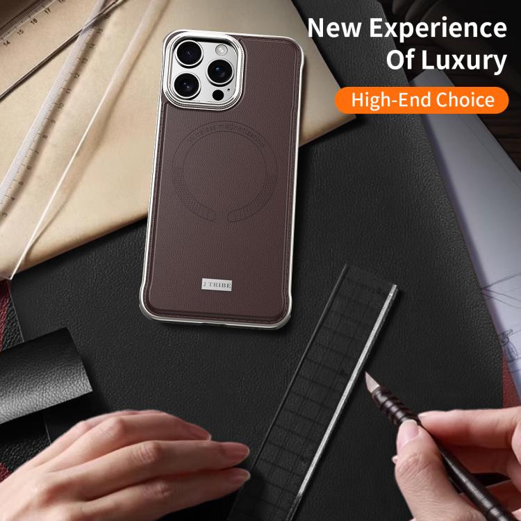 For iPhone 16 Pro J TRIBE Metal Frameless Plain Leather MagSafe Phone Case