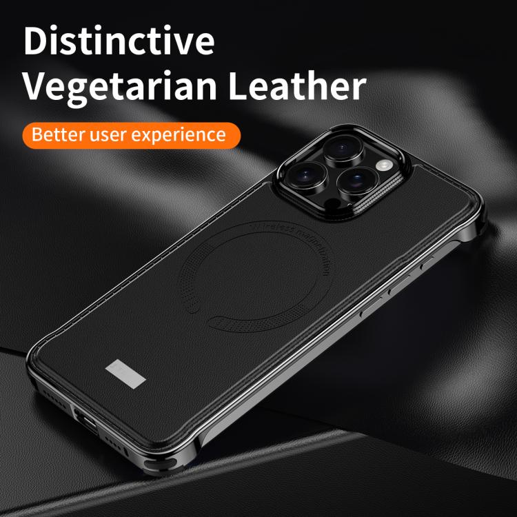 For iPhone 15 Pro Max J TRIBE Metal Frameless Plain Leather MagSafe Phone Case