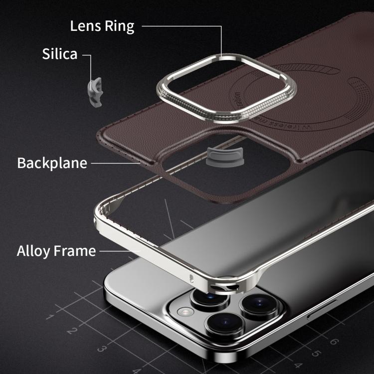 For iPhone 16 Pro J TRIBE Metal Frameless Plain Leather MagSafe Phone Case