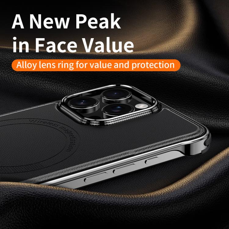 For iPhone 15 Pro Max J TRIBE Metal Frameless Plain Leather MagSafe Phone Case