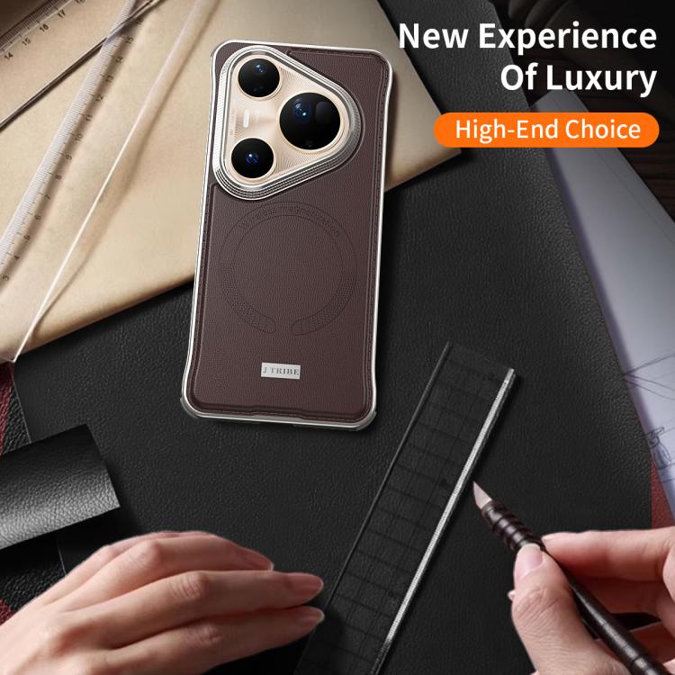 For Huawei Pura 80 5G J TRIBE Metal Frameless Plain Leather MagSafe Phone Case
