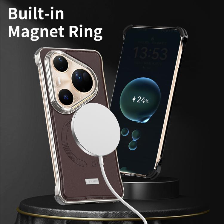 For Huawei Pura 80 5G J TRIBE Metal Frameless Plain Leather MagSafe Phone Case