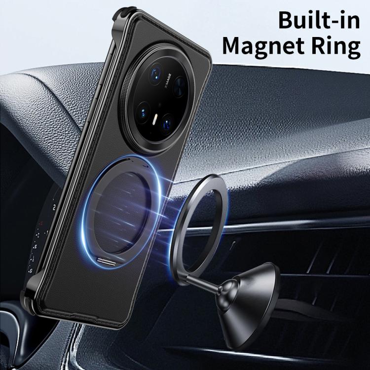 For Huawei Mate 60 Pro Metal Frameless Plain Leather MagSafe Holder Phone Case