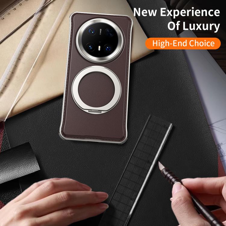 For Huawei Mate 60 Pro Metal Frameless Plain Leather MagSafe Holder Phone Case