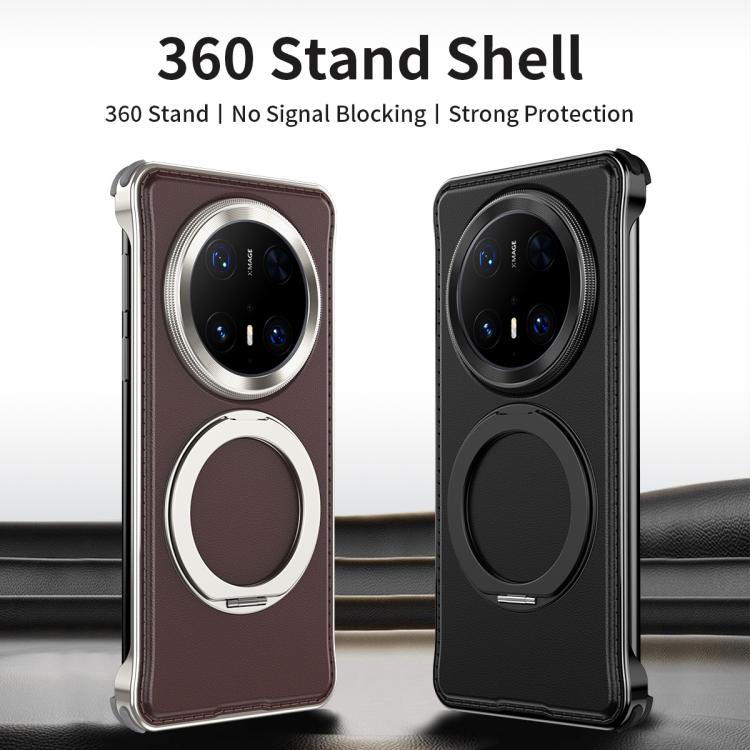 For Huawei Mate 70 Metal Frameless Plain Leather MagSafe Holder Phone Case