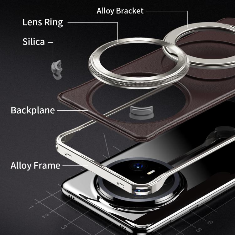 For Huawei Mate 70 Pro Metal Frameless Plain Leather MagSafe Holder Phone Case