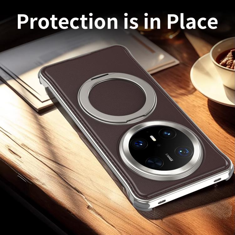 For Huawei Mate 70 Pro+ Metal Frameless Plain Leather MagSafe Holder Phone Case