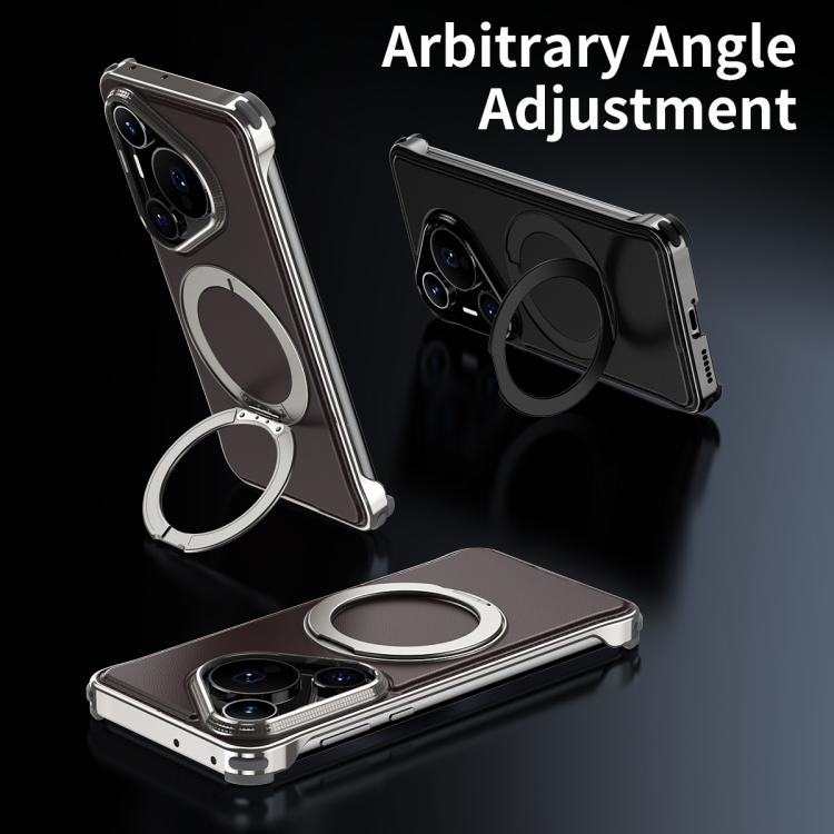 For Huawei Pura 70 Metal Frameless Plain Leather MagSafe Holder Phone Case