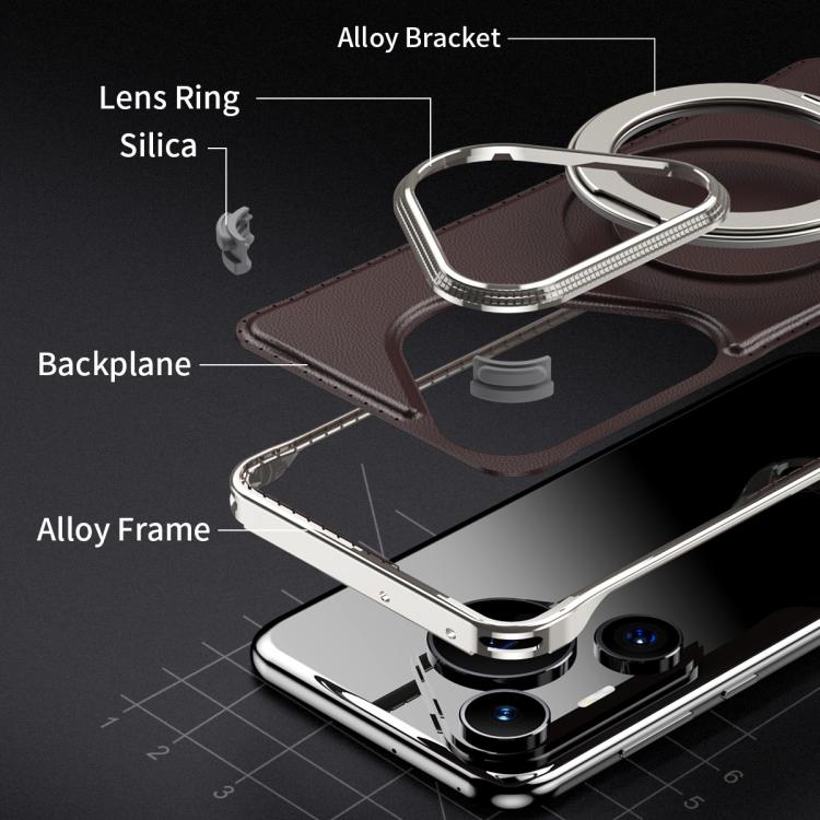 For Huawei Pura 70 Metal Frameless Plain Leather MagSafe Holder Phone Case