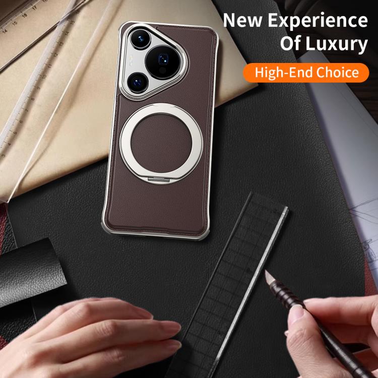 For Huawei Pura 70 Metal Frameless Plain Leather MagSafe Holder Phone Case