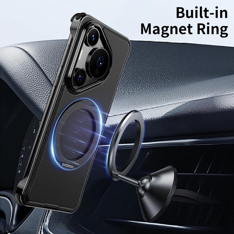 For Huawei Pura 70 Metal Frameless Plain Leather MagSafe Holder Phone Case