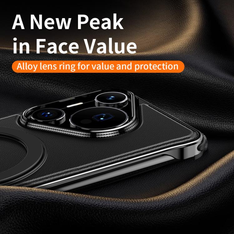 For Huawei Pura 70 Metal Frameless Plain Leather MagSafe Holder Phone Case