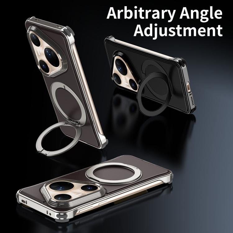 For Huawei Pura 80 Pro 5G Metal Frameless Plain Leather MagSafe Holder Phone Case