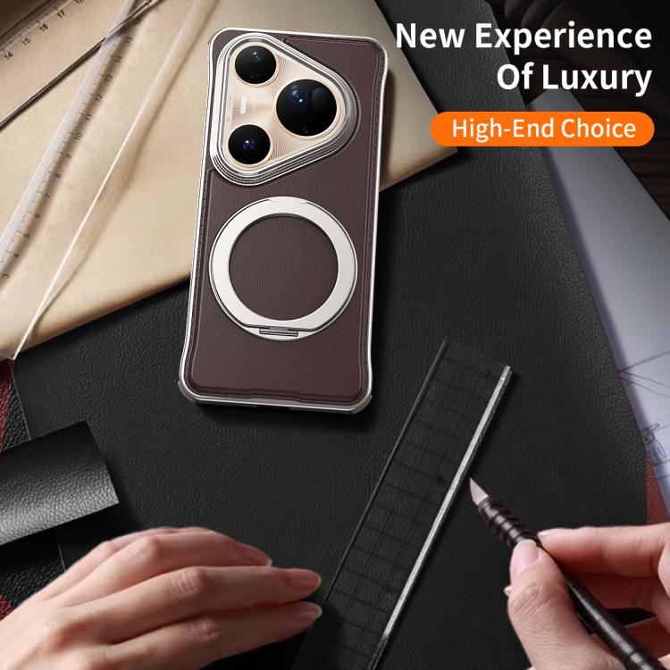 For Huawei Pura 80 Pro 5G Metal Frameless Plain Leather MagSafe Holder Phone Case