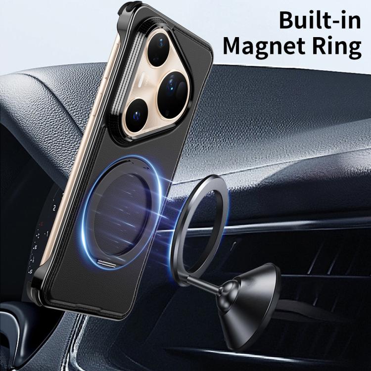 For Huawei Pura 80 Pro 5G Metal Frameless Plain Leather MagSafe Holder Phone Case