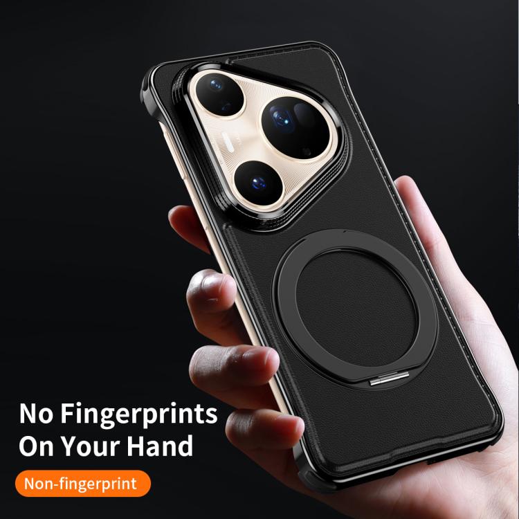 For Huawei Pura 80 Pro 5G Metal Frameless Plain Leather MagSafe Holder Phone Case
