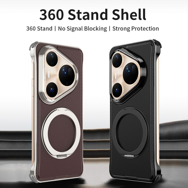 For Huawei Pura 80 Pro 5G Metal Frameless Plain Leather MagSafe Holder Phone Case