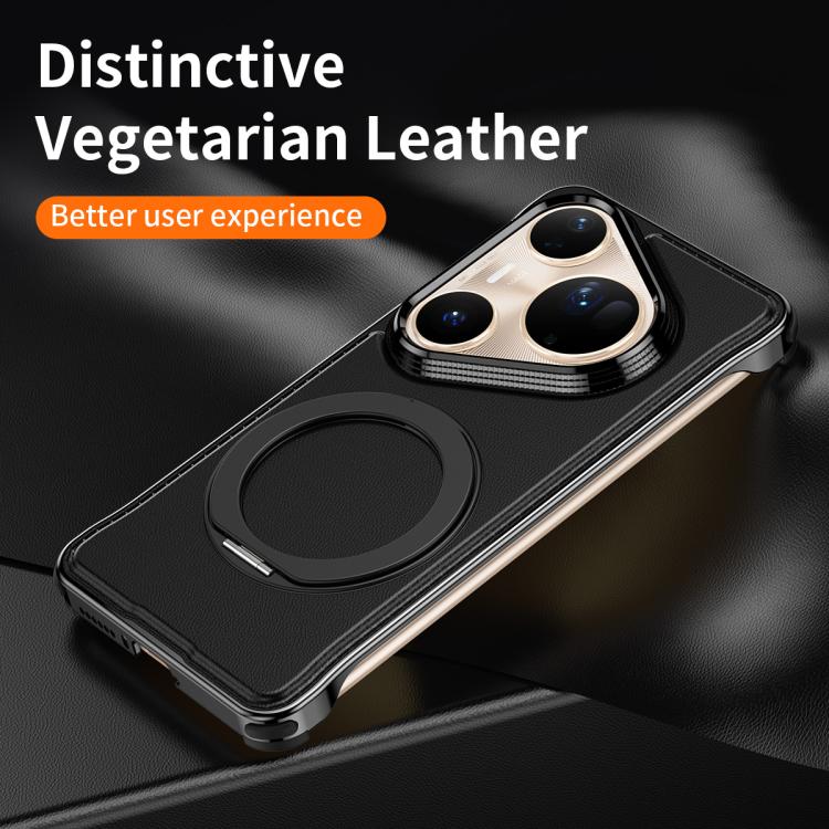 For Huawei Pura 80 Pro 5G Metal Frameless Plain Leather MagSafe Holder Phone Case