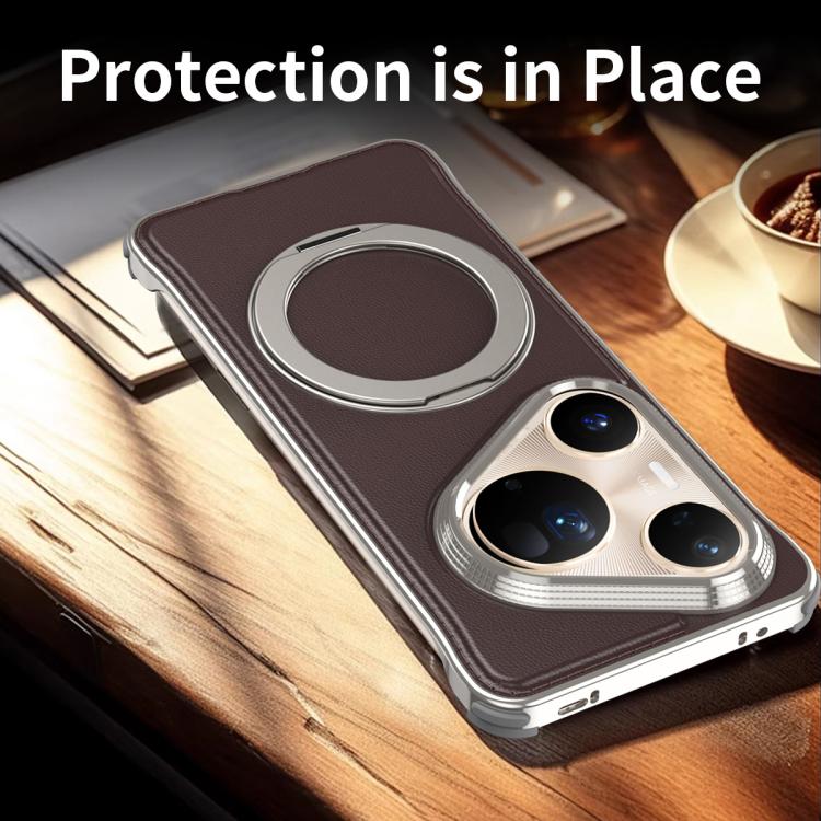 For Huawei Pura 80 Pro 5G Metal Frameless Plain Leather MagSafe Holder Phone Case