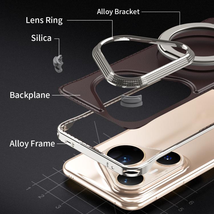 For Huawei Pura 80 Ultra 5G Metal Frameless Plain Leather MagSafe Holder Phone Case