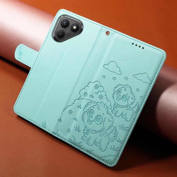 For Tecno Pova 7 4G Embossed Heart Dog RFID Blocking Wallet Leather Phone Case