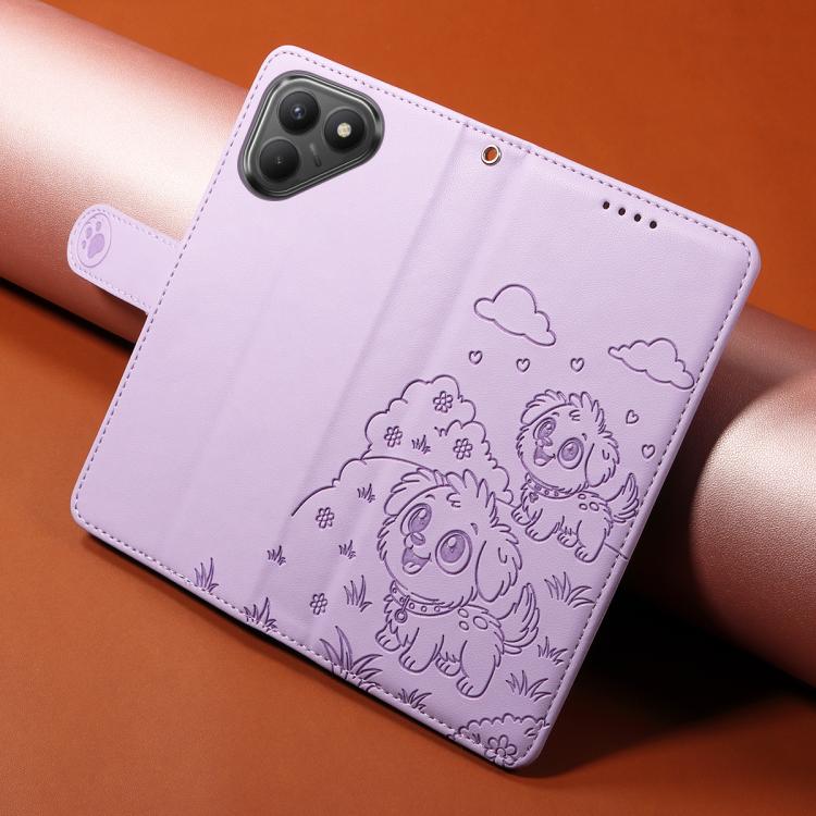 For Tecno Pova 7 4G Embossed Heart Dog RFID Blocking Wallet Leather Phone Case