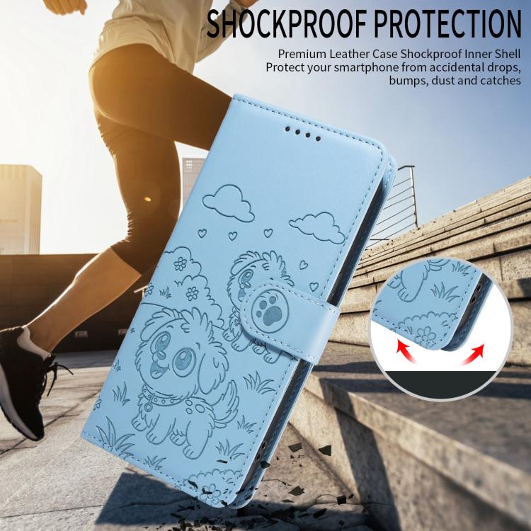 For Tecno Pova 7 4G Embossed Heart Dog RFID Blocking Wallet Leather Phone Case