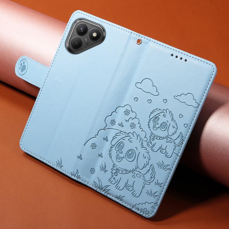 For Tecno Pova 7 4G Embossed Heart Dog RFID Blocking Wallet Leather Phone Case