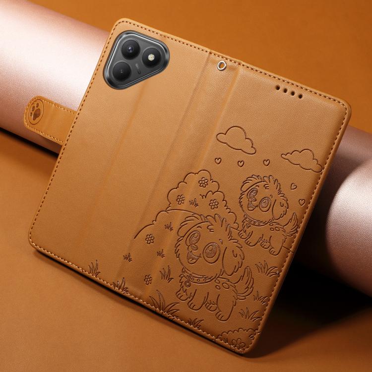 For Tecno Pova 7 4G Embossed Heart Dog RFID Blocking Wallet Leather Phone Case