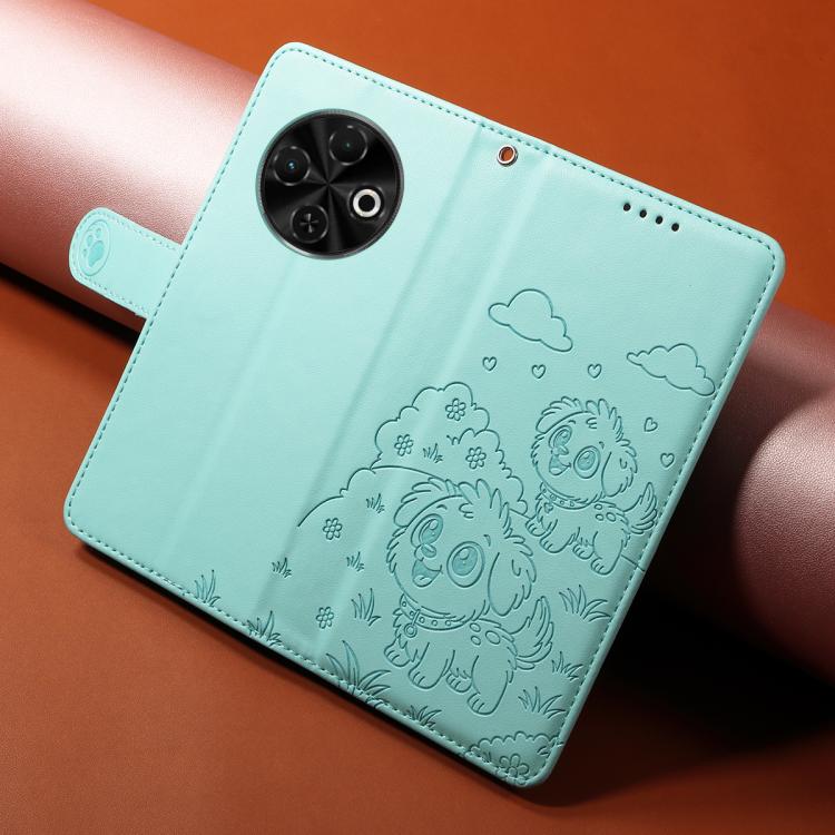 For Tecno Spark 30C 4G Embossed Heart Dog RFID Blocking Wallet Leather Phone Case
