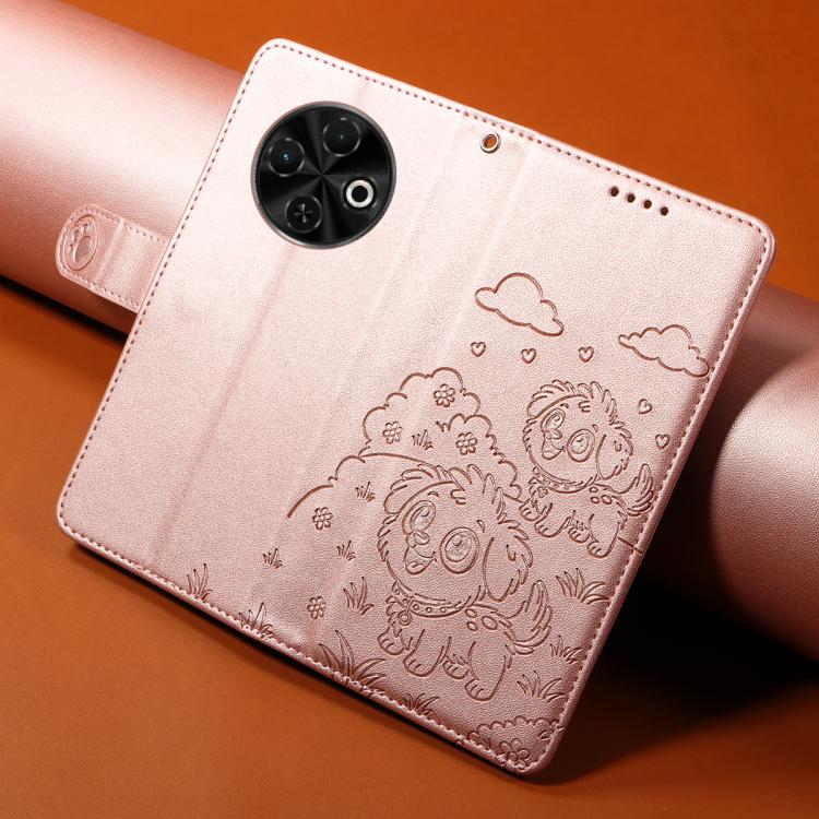 For Tecno Spark 30C 4G Embossed Heart Dog RFID Blocking Wallet Leather Phone Case