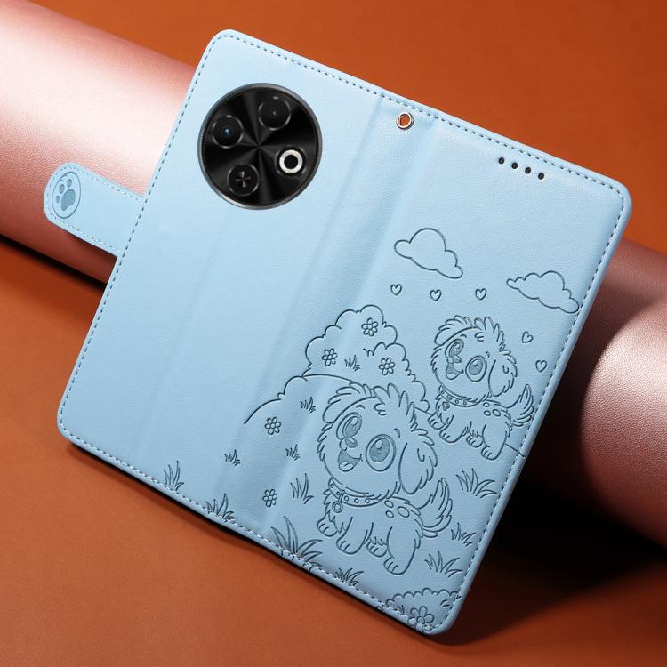 For Tecno Spark 30C 4G Embossed Heart Dog RFID Blocking Wallet Leather Phone Case