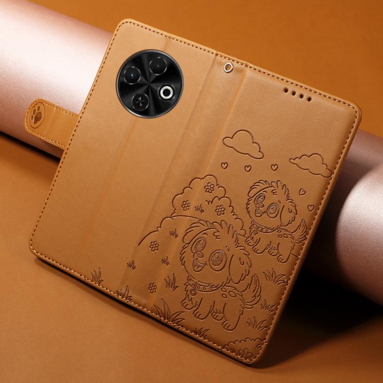 For Tecno Spark 30C 4G Embossed Heart Dog RFID Blocking Wallet Leather Phone Case