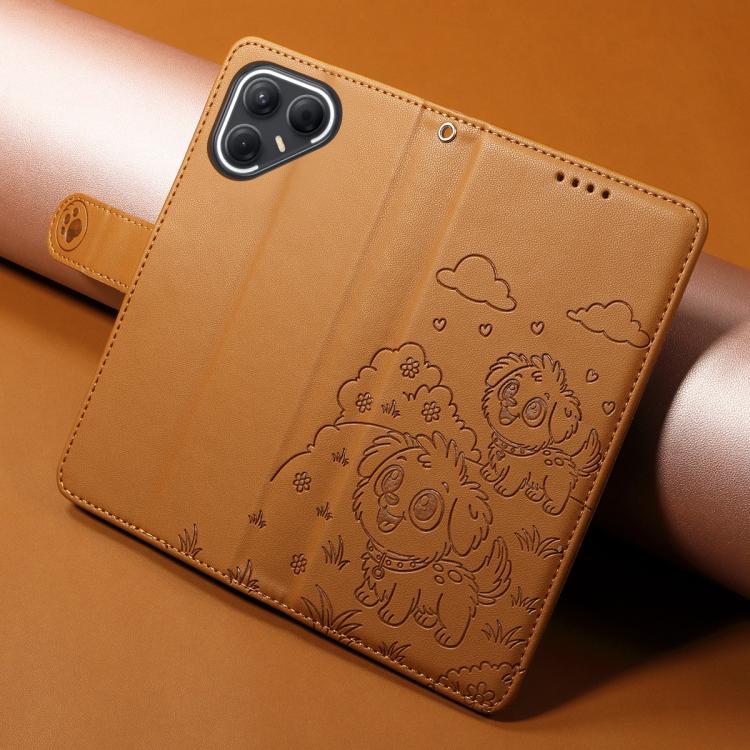 For Tecno Pova 7 5G Embossed Heart Dog RFID Blocking Wallet Leather Phone Case