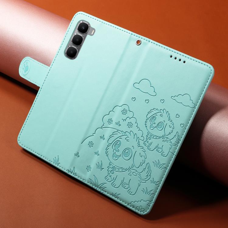For Infinix Hot 60 / 60i Embossed Heart Dog RFID Blocking Wallet Leather Phone Case