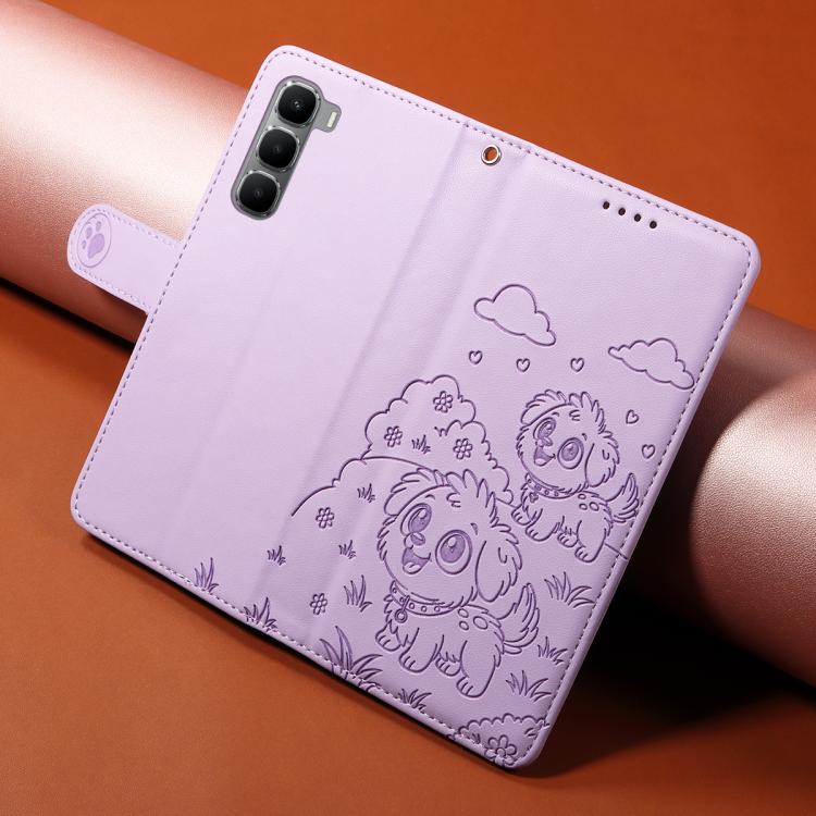 For Infinix Hot 60 / 60i Embossed Heart Dog RFID Blocking Wallet Leather Phone Case