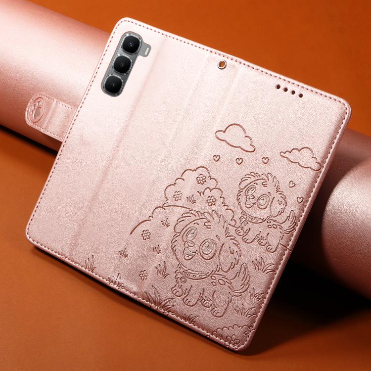 For Infinix Hot 60 / 60i Embossed Heart Dog RFID Blocking Wallet Leather Phone Case
