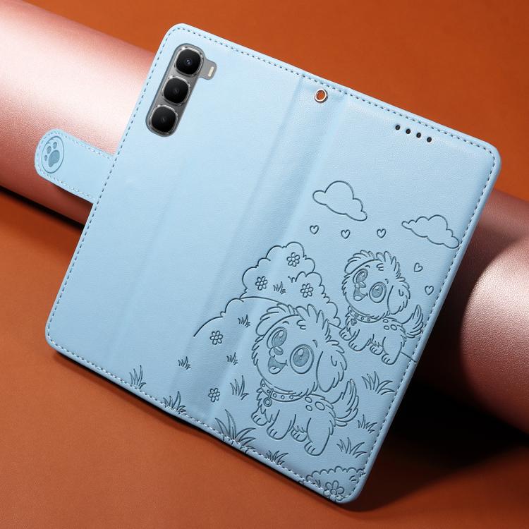 For Infinix Hot 60 / 60i Embossed Heart Dog RFID Blocking Wallet Leather Phone Case