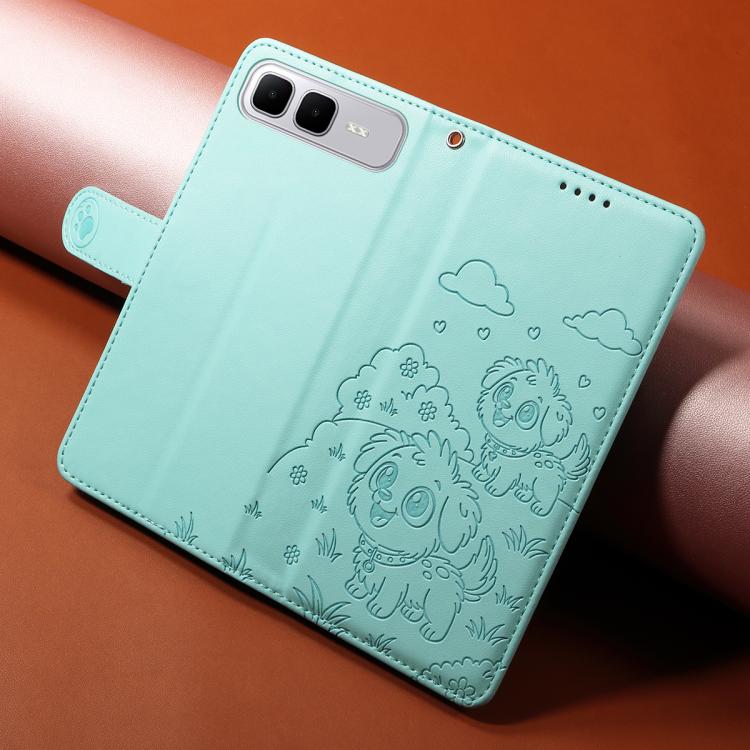 For Infinix Smart 10 Plus 4G x6725B Embossed Heart Dog RFID Blocking Wallet Leather Phone Case