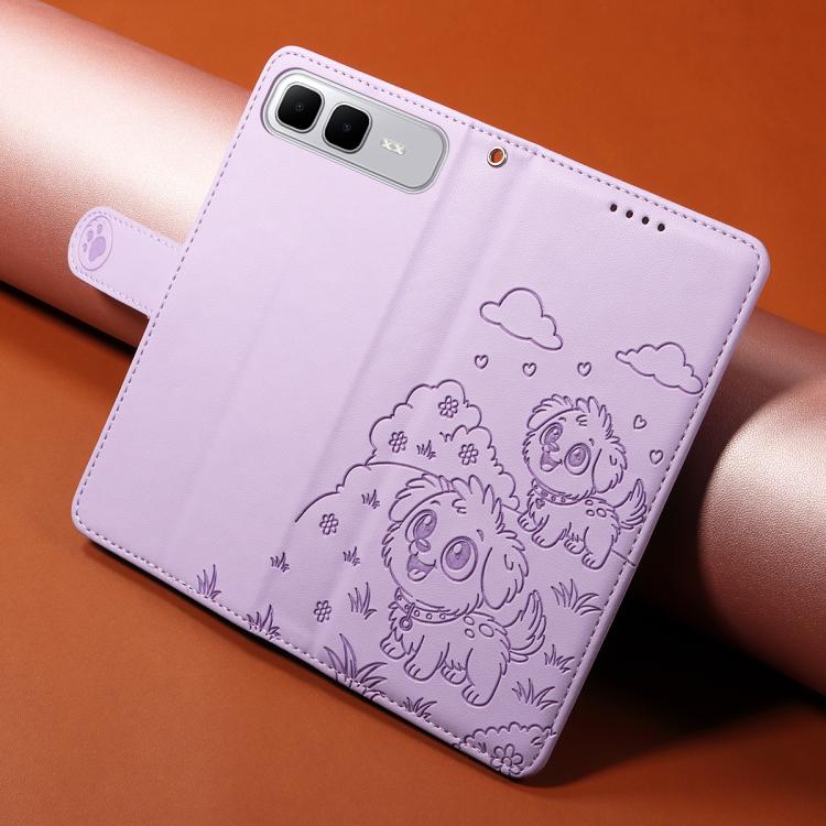 For Infinix Smart 10 Plus 4G x6725B Embossed Heart Dog RFID Blocking Wallet Leather Phone Case