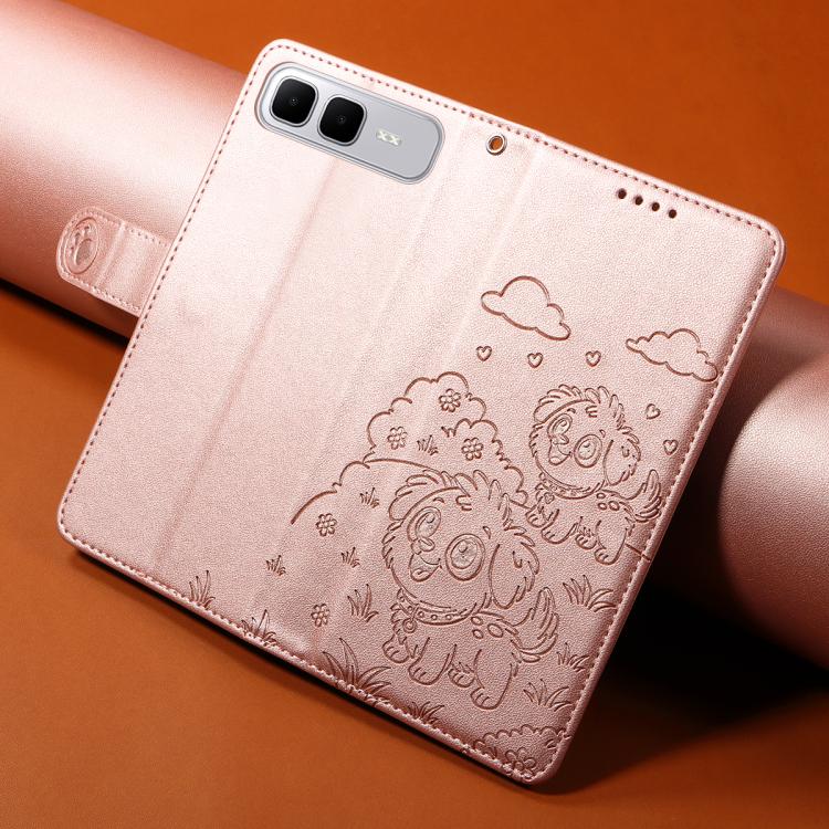 For Infinix Smart 10 Plus 4G x6725B Embossed Heart Dog RFID Blocking Wallet Leather Phone Case