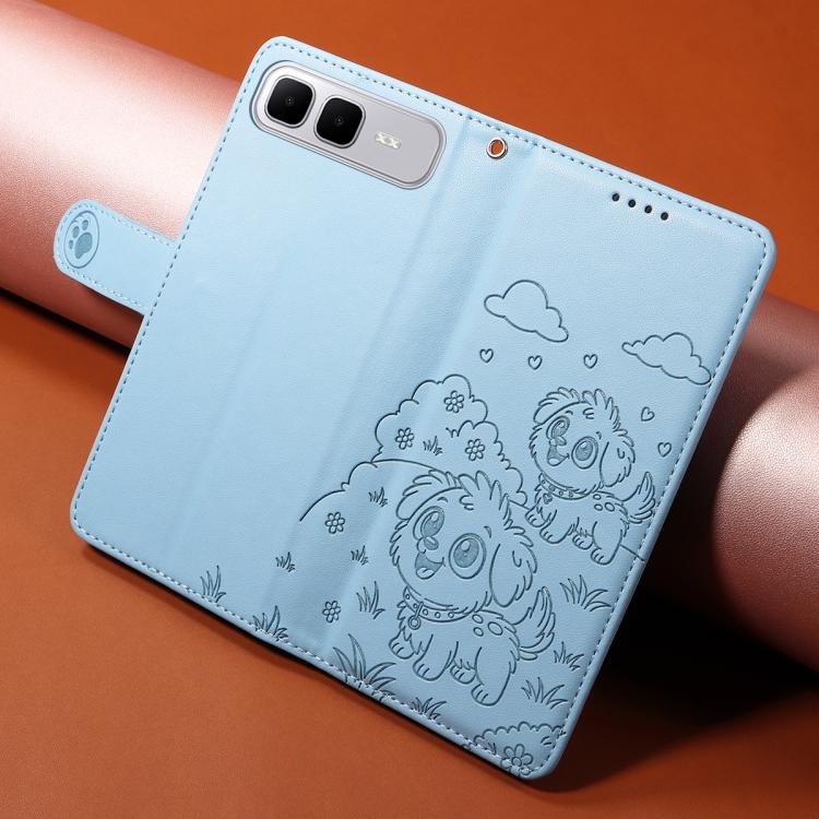 For Infinix Smart 10 Plus 4G x6725B Embossed Heart Dog RFID Blocking Wallet Leather Phone Case