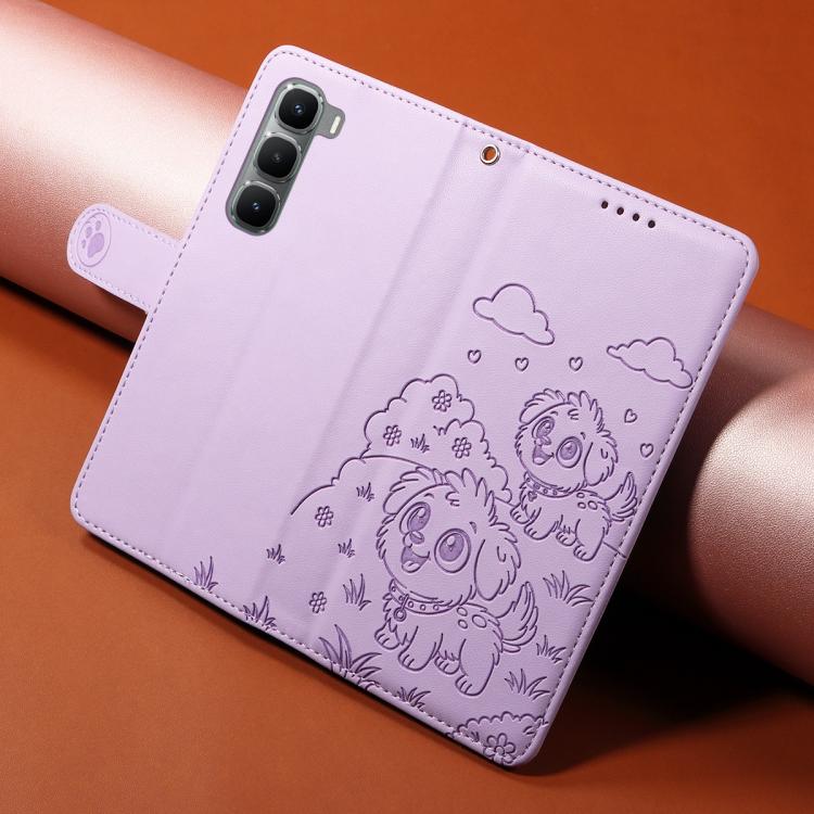 For Infinix Hot 60 Pro 4G Embossed Heart Dog RFID Blocking Wallet Leather Phone Case