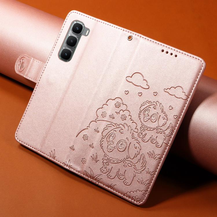 For Infinix Hot 60 Pro 4G Embossed Heart Dog RFID Blocking Wallet Leather Phone Case