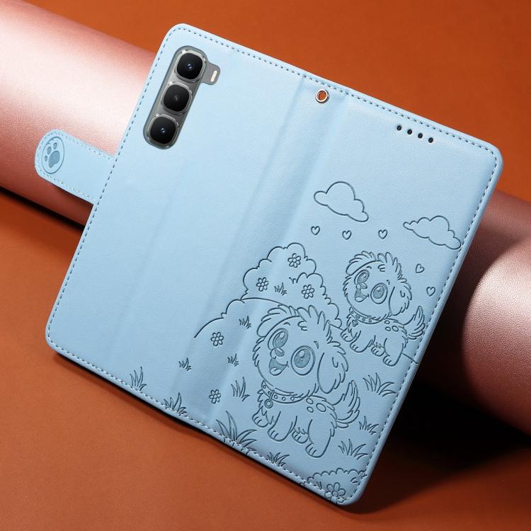 For Infinix Hot 60 Pro 4G Embossed Heart Dog RFID Blocking Wallet Leather Phone Case