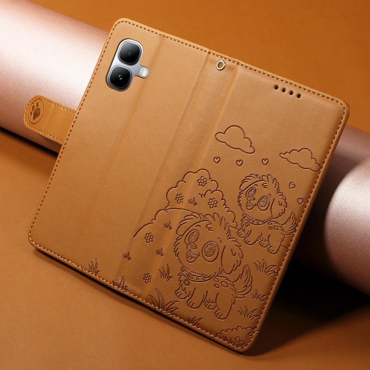 For Infinix Smart 20 4G Embossed Heart Dog RFID Blocking Wallet Leather Phone Case