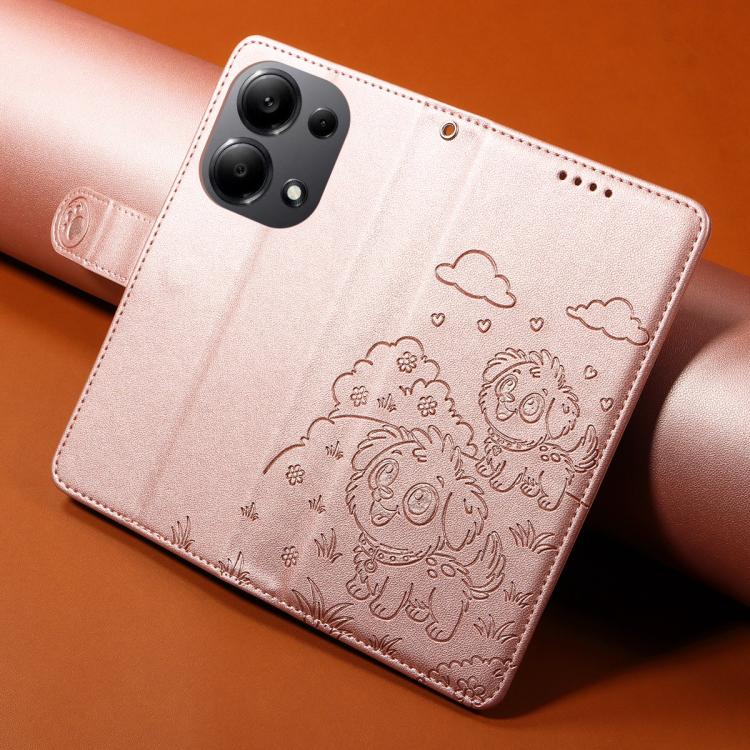 For Redmi Note 13 4G Embossed Heart Dog RFID Blocking Wallet Leather Phone Case